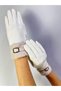Cotton Fur and Leather Belt Detail Touchscreen Women's Gloves