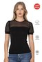 Özkan 27680 Women's Premium Fabric Ring Viscose Short Sleeve T-Shirt Blouse Crew Neck Tulle Detail