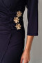Women's Navy Blue Slim Fit Double-Breasted Collar Accessory Detail Midi Dress - 4