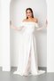 Women's White Slim Fit Lace Detailed Long Satin Evening Dress - 2