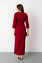 Women's Burgundy Slim Fit Double-Breasted Collar Accessory Detailed Midi Dress - 6