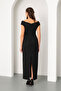 Women's Black Slim Fit Double-Breasted Collar Midi Dress - 6