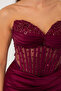 Women's Plum Slim Fit Strapless Beaded Long Satin Evening Dress - 5