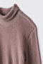 Girl's Turtleneck Soft Textured Long Sleeve Pink T-Shirt - 4