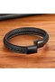 Black & Black Hair Braided Leather and Steel Bracelet - 2