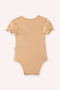 Newborn Crew Neck Floral Printed Piece Ecru Bodysuit with Elasticated Sleeves - 4