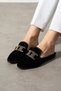 Alora Black Gold Buckle Velvet Textured Elegant Engagement Dowry Gift Set Guest House Slippers - 2