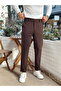 Belt Detailed Italian Cut Fabric Trousers Brown - 5