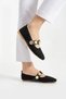 Women's Tweed Pearl Detailed Closed Back Low Heel Mary Jane Casual Ballet Flats - 2