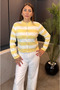 Yellow Cardigan with Stripe Detail and Silver Buttons