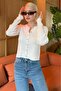 White Snap Closure Knitwear Women's Cardigan Mg2579 - 3