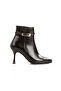 Black Thin Heeled Gold Color Buckle Detailed Women's Ankle Boots Onemoresu - 5