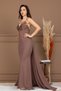 Tulle Stone Detailed Long Evening Dress with Drawstring Back - Bronze - 5