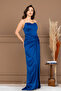Saten Ruched Detail Strapless Long Evening Dress - Cobalt Blue - 6