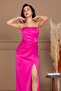 Saten Ruched Detail Strapless Long Evening Dress - Fuchsia - 3