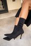 Prino Black Suede Thin Heeled Stretch Women's Boots - 2