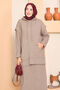 Hooded Sweater Detailed Hijab Double Dress Set Mink - 6