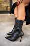 Prino Black Leather Thin Heeled Women's Stretch Boots - 2