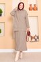 Hooded Sweater Detailed Hijab Double Dress Set Mink - 5