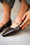 Dennis Bitter Brown Patent Leather Chain Detailed Flat Women's Ballerinas - 2