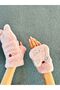Plush Embroidered Cat Gloves with Open Fingers and Fur Inside - 4