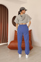 Women's Blue Relaxed Fit Sweatpants with Elasticated Cuffs and Waistband - 8