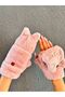 Plush Embroidered Cat Gloves with Open Fingers and Fur Inside
