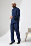 Men's Muslin Hakim Collar Shirt with Pockets and Pants Two-Piece Set, Hajj Umrah Outfit - Navy Blue (Ans) - 3