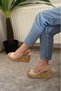 Women's Fenni 10 cm Wedge Heeled Cork Sole Shoes Cream - 4