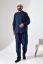 Men's Muslin Hakim Collar Shirt with Pockets and Pants Two-Piece Set, Hajj Umrah Outfit - Navy Blue (Ans) - 5