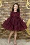 Plum Color Lace Midi Length Children's Evening Dress ABY239 - 4