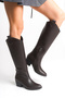 Bitter Chocolate Brown Zippered Flat Long Western Cowboy Women's Boots