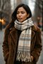 Plaid Patterned Scarf Shoulder Shawl 45X200 cm 1297 Beige - 5
