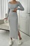 2-Piece Set - Square Neck Long Sleeve Cropped Top, Slit Skirt Set