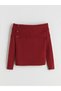 Red Boat Neck Women's Knitwear Sweater - 5