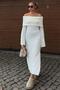 White Que Madonna Collar Slit Knit Women's Knitwear Midi Dress