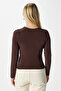 Women's True Bodycon Side Gathered Neckline Detailed Soft Stretchy Fabric Bitter Brown Blouse - 6