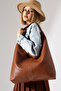 Tan Women's Large Size Printed Detailed Bag Shoulder Bag and Handbag - 3