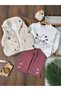 Plush Vest with Floral Embroidery and Rabbit Print, 3-Thread Cotton Inside Pants, Winter Baby Girl Set - 2