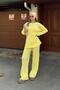 Yellow Deg Ribbed Sweater-Pants Women's Knitwear Bottom-Top Set - 2