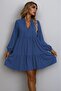Women's Long Sleeve Neck Tie Ruffled Linen Mini Dress