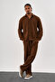 Flare Winter Baggy Pants Oversize Shirt Bottom Top Set 100% Cotton Coffee - 3