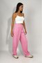 Women's Buttoned Pocket Wide Leg Pleated Palazzo Trousers Pink - 4