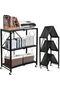 SKY-TOUCH 3-Tier Foldable Storage Shelves, Kitchen Shelf with Caster Wheels, Easy Assembly Shelf Foldable for Living Room Bedroom Kitchen Garage Black
