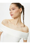 Women's Beige Off Shoulder Crop T-Shirt