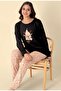 Women's Black Crew Neck Buttonless Elasticated Ankles/Jogger Soft Thermal Winter Pajama Set - 4