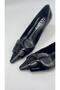 Women's Black Patent Leather Wide Buckle Pointed Toe Thin Heeled Classic Shoes Stylish Elegant Style - 2
