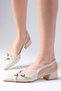 Leia Beige Color Open Back Pointed Toe Short Heeled Women's Shoes - 5