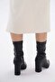 Black Skin Stretch 8.5 cm Thick Heel Pointed Toe Women's Zipper Boots - 8