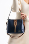 Women's Navy Blue Long Strap 4-Compartment Simple and Stylish Shoulder and Hand Bag with Gold Accessories - 5